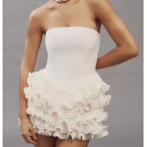 Delfi Collective Sorella Strapless Basque-Waist Ruffle-Hem Mini Dress